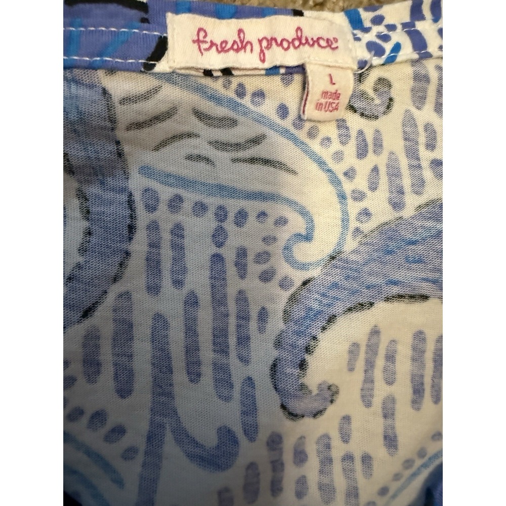 Fresh Produce Tunic Top Womens L Blue Paisley Short Sleeve V-Neck Cotton - Picture 6 of 7